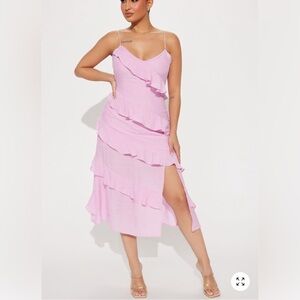 Fashion Nova Lavender Ruffle Midi Dress